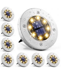 STAINLESS STEEL OUTDOOR WATERPROOF IP65 LED SOLAR GARDEN LIGHTS, 8 LED SOLAR YARD LIGHT