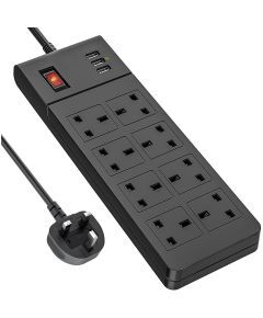 EXTENSION SOCKET WITH 3 USB AND 8 WAY POWER EXTENSION WALL MOUNTED PLUG SOCKETS