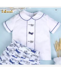 AIRPLANE EMBROIDERY BOY SHORT SET SMOCKED OUTFIT