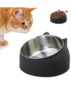 STAINLESS STEEL CATS DOG FOOD BOWL 15°STED NON-SLIP PET UTENSILS CONTAINER
