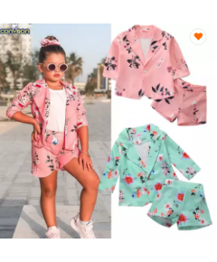 CONYSON NEW GIRLS LONG SLEEVE FLORAL COAT BUTTON SPRING OUTWEAR SHORTS TWO PIECE