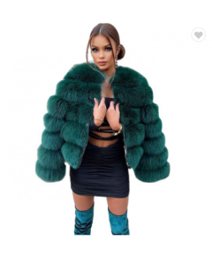 WINTER BUBBLE JACKET CROPPED GREEN REAL FOX FUR COAT FOR LADIES