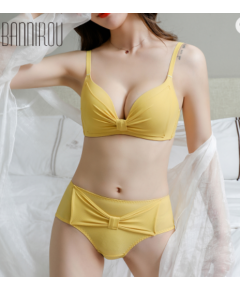BOW WIRE FREE BRA FOR YOUNG WOMAN SEAMLESS UNDERWEAR PUSH UP LINGERIE SET WOMAN 7 COLORS