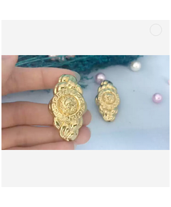 HALLOWEEN SUMMER FASHION LION HEAD PATTERN GOLD PLATED DESIGN FLORAL EARRINGS