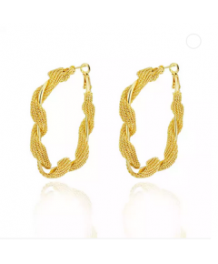 FASHION TEXTURED CIRCLE 24K GOLD PLATED AFRICAN BRASS HOOPS HANGING EARRINGS