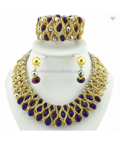 GOOD QUALITY ARTIFICIAL GOLD PLATED FASHION JEWELRY SET WITH MANY STONES