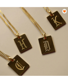18K GOLD PLATED INITIAL LETTER NECKLACE OLD ENGLISH NECKLACE PERSONALIZED SQUARE A-Z ALPHABET