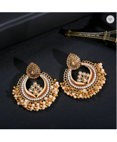 GOLD INDIAN TRADITIONAL HANDCRAFTED BRIDAL WEDDING PEAL EARRING