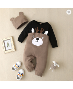 BABY BOY GIRL WINTER CLOTHES LOVELY CARTOON ANIMAL PATCHWORK LONG SLEEVE ROMPER