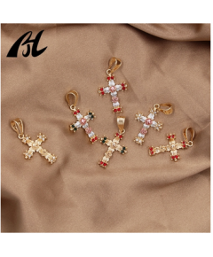 HIGH QUALITY JEWELRY FOR WOMEN'S SPECIAL DESIGN 18K GOLD PLATED CROSS ROSE PENDANT