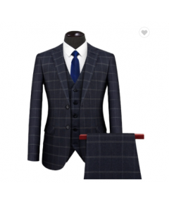 FITTED MEN'S SUIT THREE-PIECE PLAID JACKET CASUAL SUIT