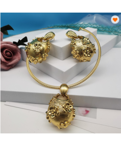 HIGH QUALITY CHEAP BRAND DUBAI GOLD PLATED FLOWER PENDANT NECKLACE EARRINGS