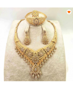 FASHION AFRICA BRIDAL JEWELRY SET GOLD PLATED ALLOY EARRING RING NECKLACE SET JEWELRY GOLD
