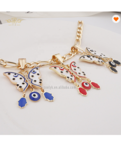 BLACK BLUE OR RED ENAMEL AND GOLD PLATED VINTAGE STYLE BIG BUTTERFLY PENDANT NECKLACE