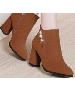 SUEDE WOMEN ANKLE BOOTS BLOCK HEEL SHOES FOR LADIES