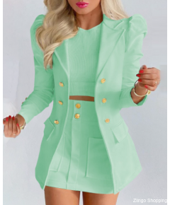 LONG SLEEVE SOLID BLAZERS LADIES WOMEN WITH MINI SKIRT TWO PIECE SET OFFICE