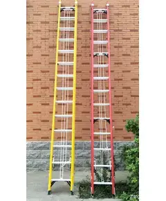 RED AND YELLOW FRP LADDER ALUMINUM AND FIBERGLASS EXTENSION LADDER