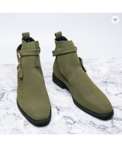 HIGH ANKLE FASHION COMFORTABLE GREEN COLOR CASUAL LEATHER BOOTS FOR MEN SHOES