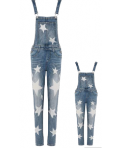 FAMILY MATCHING OUTFITS WINTER SLIM FIT PRINTED WHITE STARS KIDS JEANS OVERALLS WOMEN