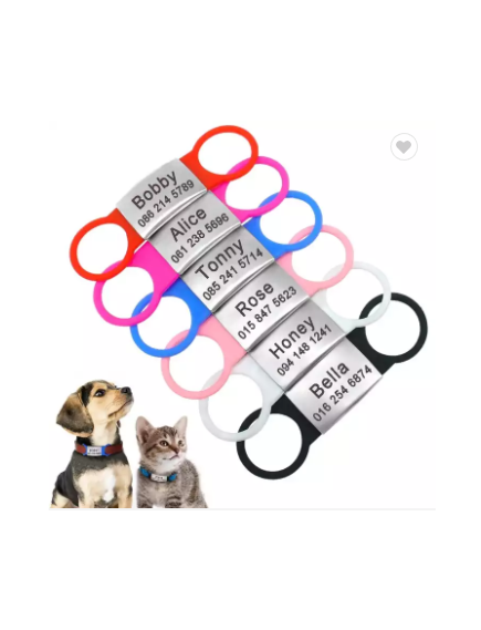 ACCESSORIES PERSONALIZED ENGRAVED NAME COLLAR SLIDE ON  PET ID SILICONE TAGS