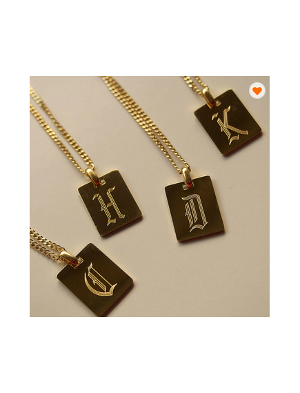 18K GOLD PLATED INITIAL LETTER NECKLACE OLD ENGLISH NECKLACE PERSONALIZED SQUARE A-Z ALPHABET